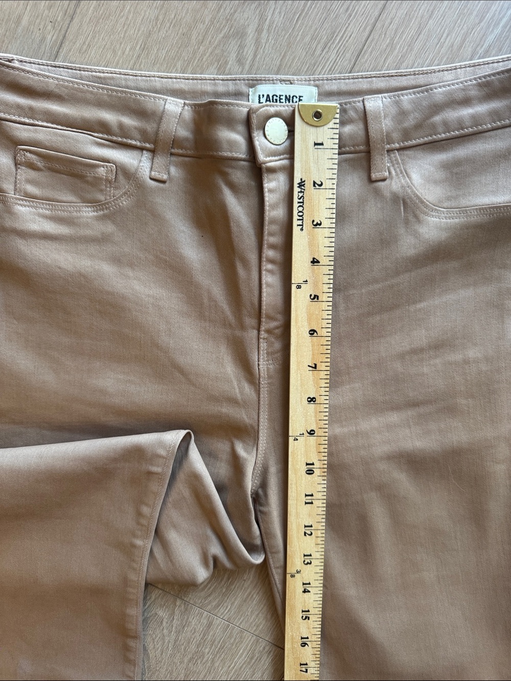 L'AGENCE Kendra High Rise Crop Flare Cappuccino Coated Jeans Size 32 - Picture 13 of 15